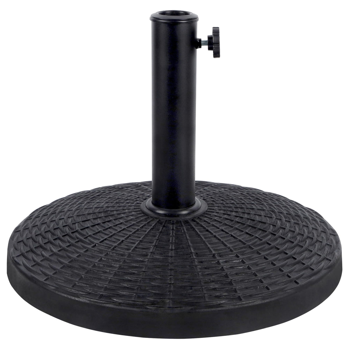 Blissun heavy-duty umbrella base stand in resin offers durable, waterproof outdoor longevity.