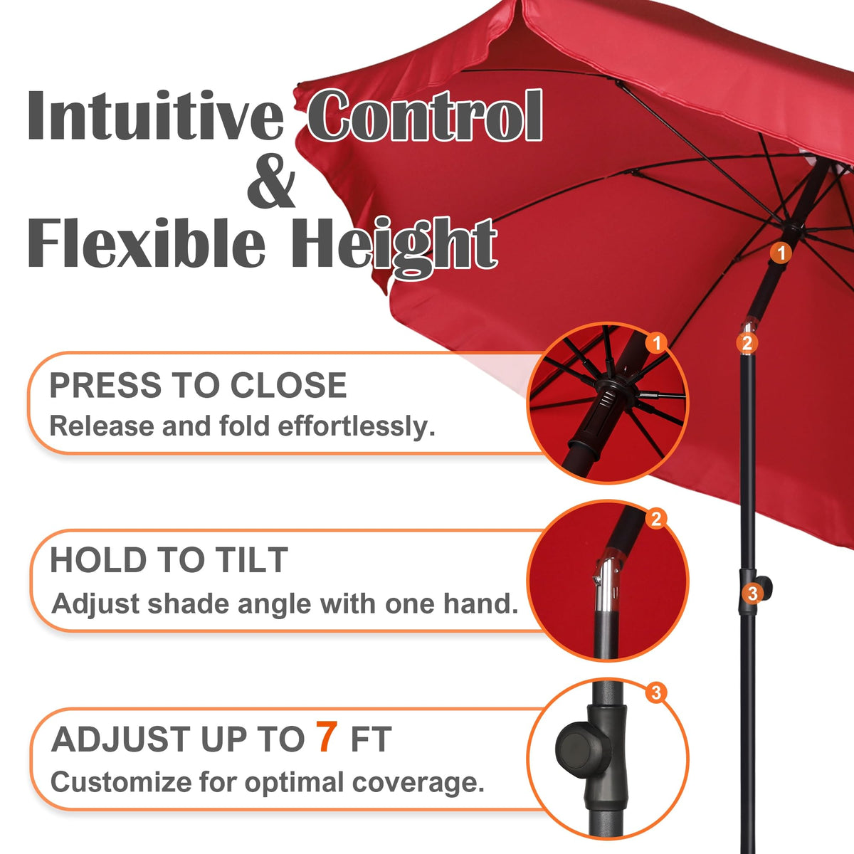 Blissun height-adjustment pole lets you raise or lower canopy for different tables.