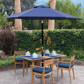 Blissun umbrella shading a cafe table in sunny outdoor space