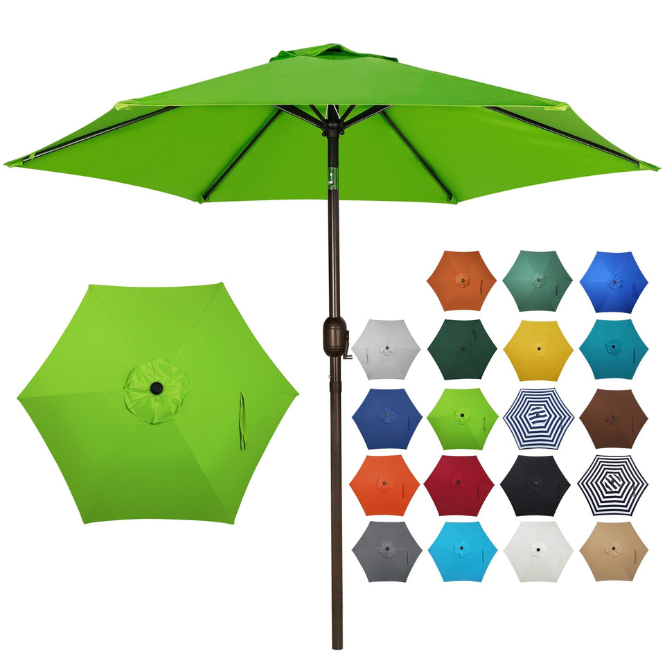 Blissun 7.5 ft lime patio umbrella fully open for wide outdoor shade.