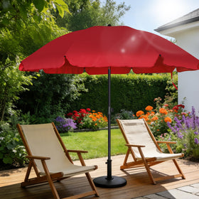 Blissun red market umbrella adds vibrant shade to patios, gardens, or beaches.