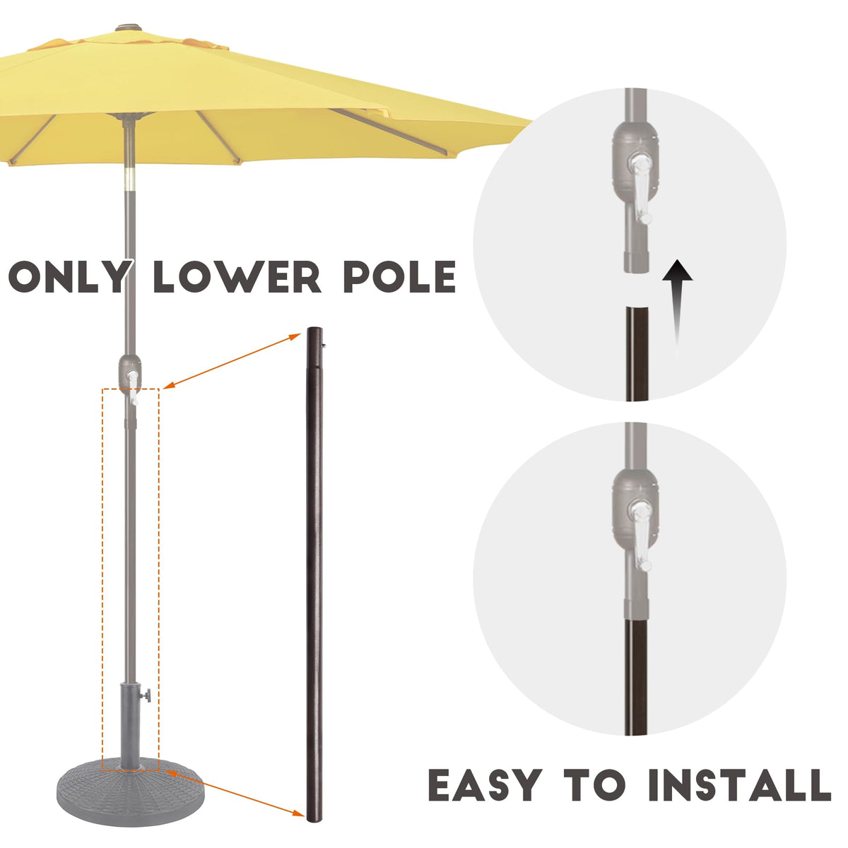 Blissun replacement lower pole in-use on a patio umbrella setup