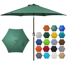 Blissun Seaglass umbrella canopy provides UV protection for outdoor seating.