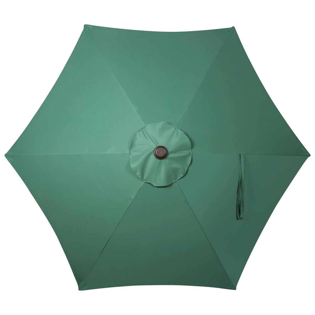 Blissun Seaglass umbrella seven and a half foot diameter covers table with two to four chairs.