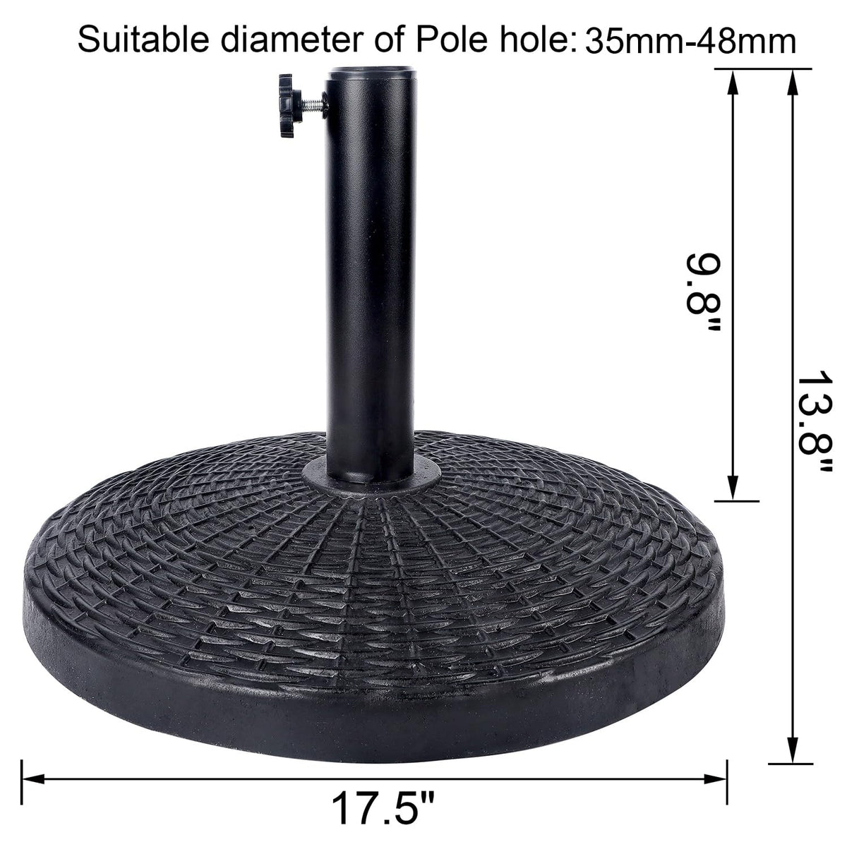 Blissun umbrella base with adjustable piston enables versatile patio umbrella sizing.
