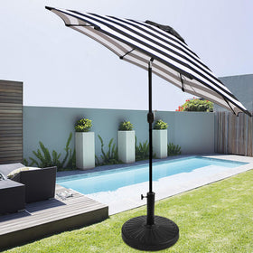 Blissun umbrella base in use on a patio for stable shading.
