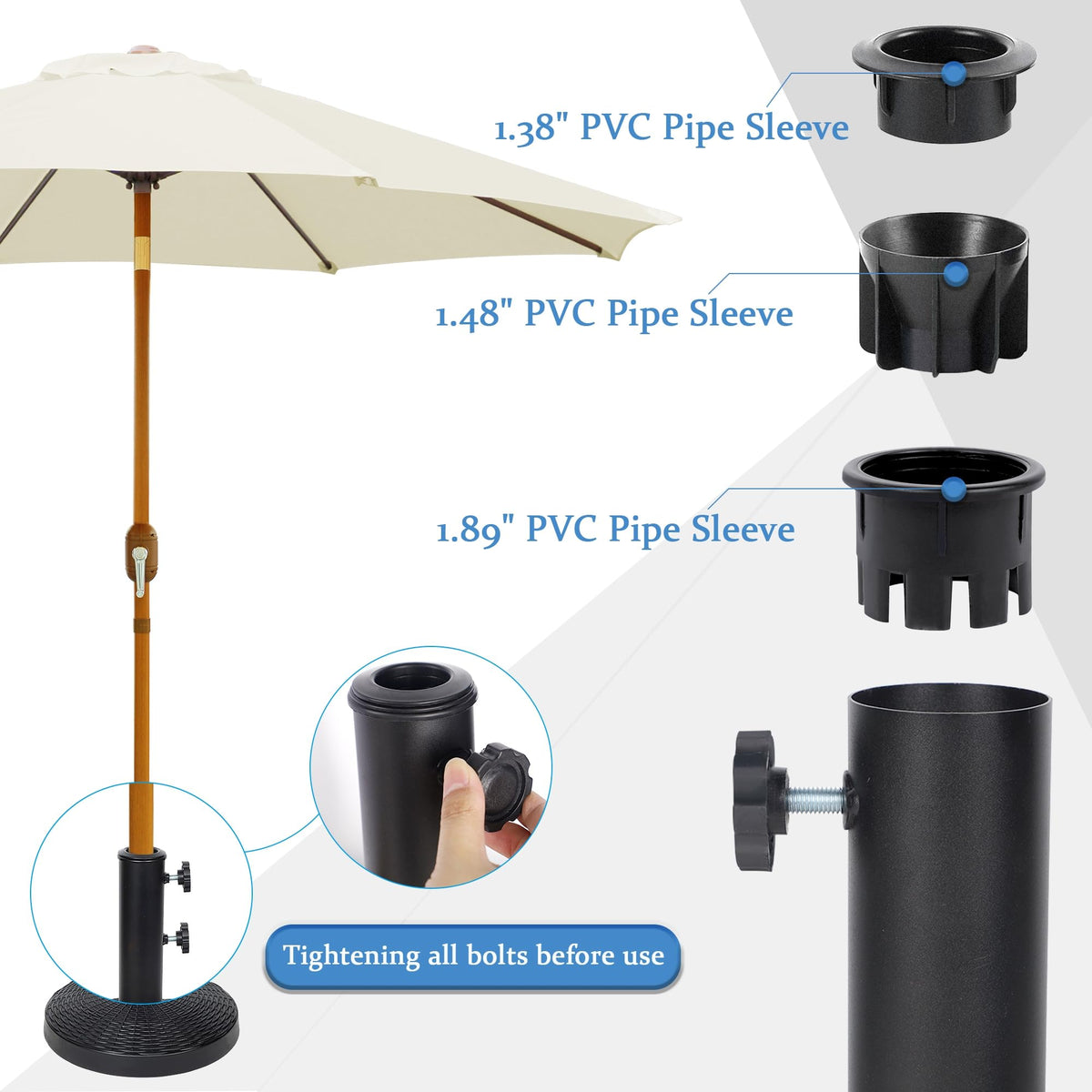 Blissun base sleeve 1-89 inch accommodates larger poles for strong setups