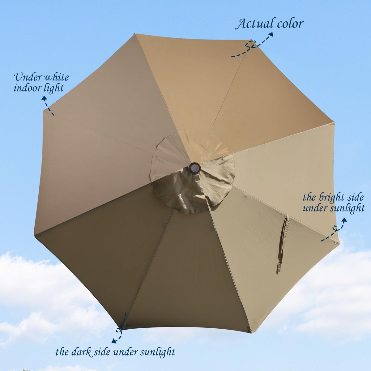 Blissun UV-protected fabric canopy shields guests from sunlight.