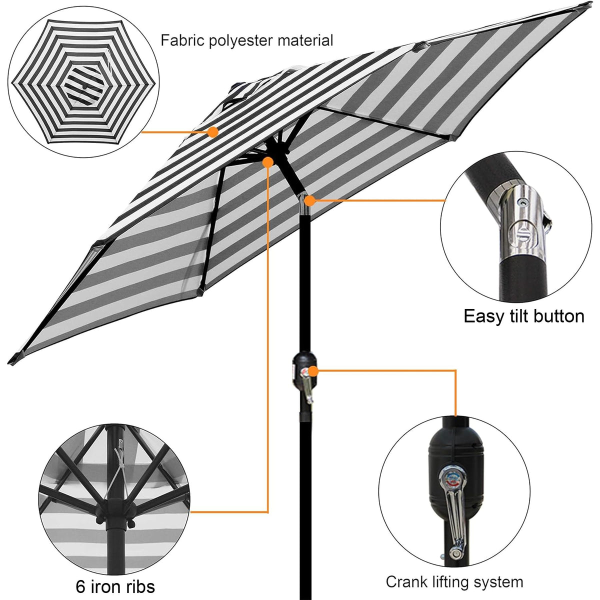 Blissun yard umbrella frame details highlight sturdy ribs and support.