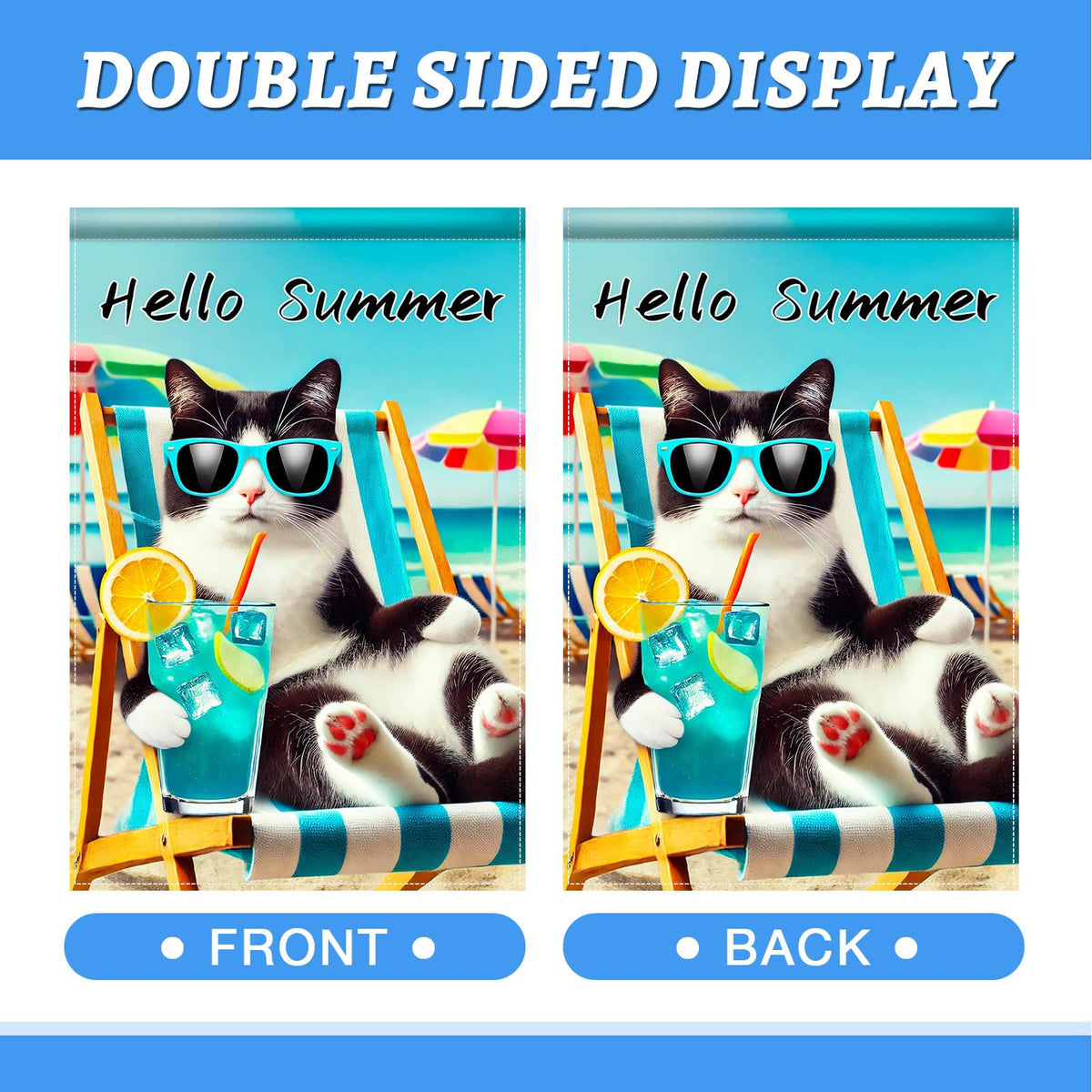BlissYard Hello Summer Cat Flag ideal for porches and gardens