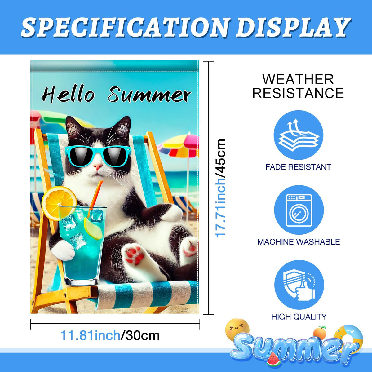 BlissYard Hello Summer Cat Flag quick install on standard stands