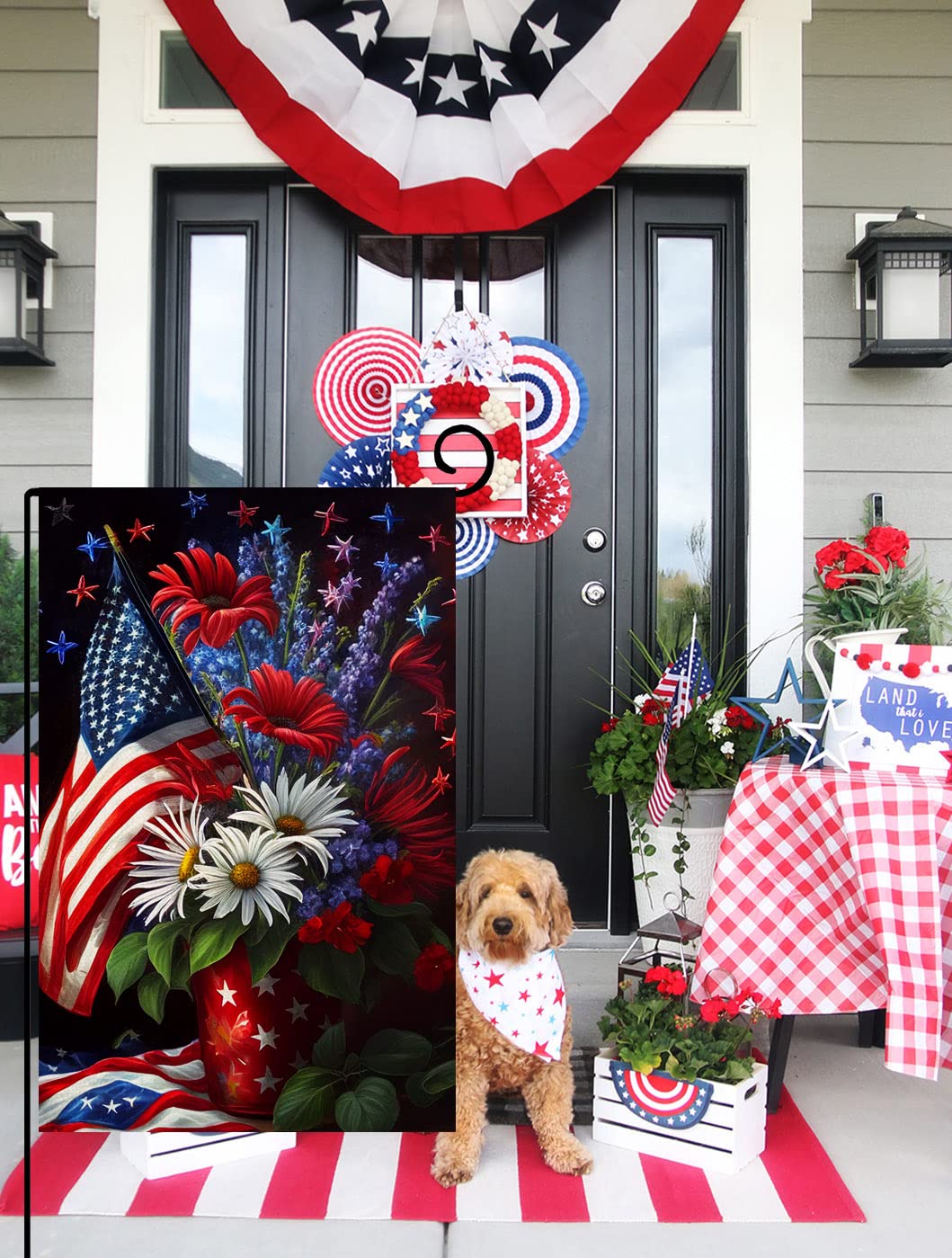 BLKWHT 12x18 flag adds red and blue floral accents to outdoor spaces.
