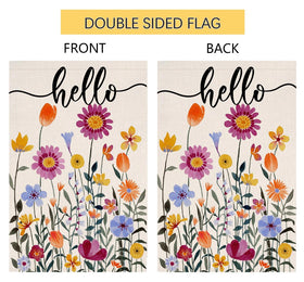 BLKWHT Hello Spring Floral flag shows anti-skid hook for stable hanging.