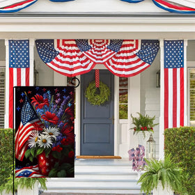 BLKWHT burlap garden flag with weather-resistant material for durable outdoor use.