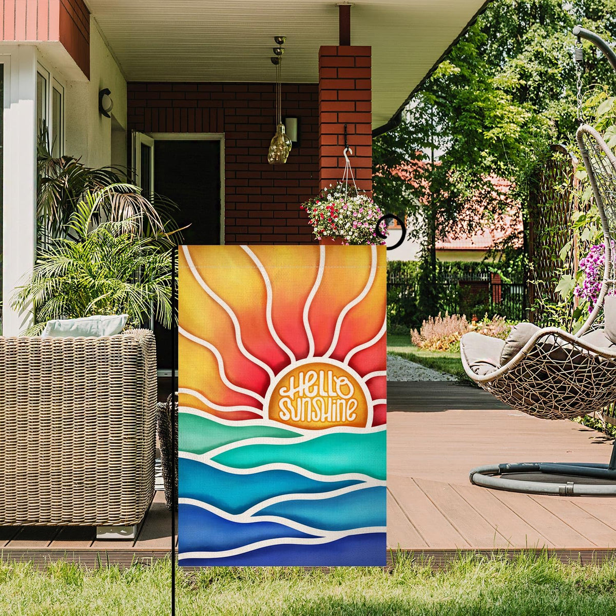 BLKWHT Burlap texture garden flag adds rustic outdoor charm and durability