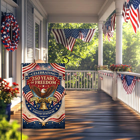 BLKWHT flag hanging on porch for outdoor decor