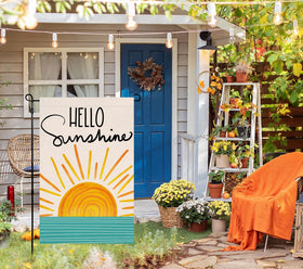 BLKWHT Hello Sunshine flag back view shows dual-sided pattern for versatile display.