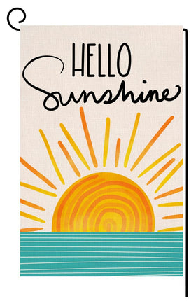 BLKWHT Hello Sunshine flag front view for outdoor charm and seasonal curb appeal.