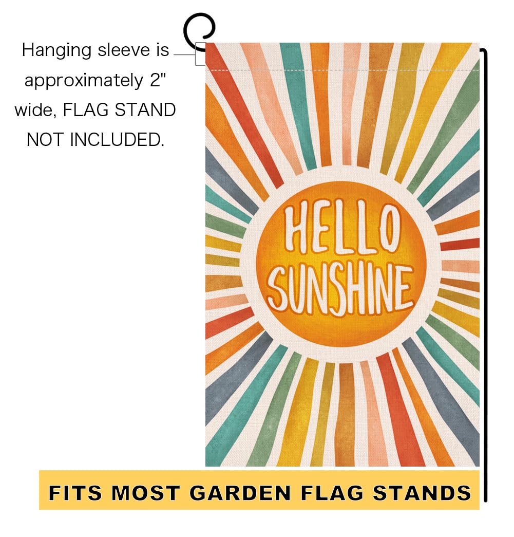 BLKWHT Hello Sunshine garden flag 12x18, compact seasonal accent for patios.