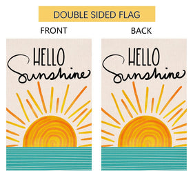 BLKWHT Hello Sunshine garden flag 12x18 ready for outdoor stands and porch display.