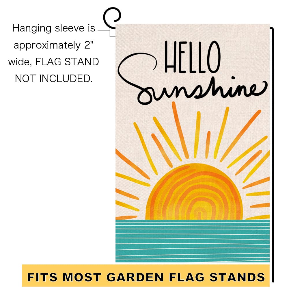 BLKWHT Hello Sunshine decorative outdoor flag adds cheerful seasonal charm to patios.