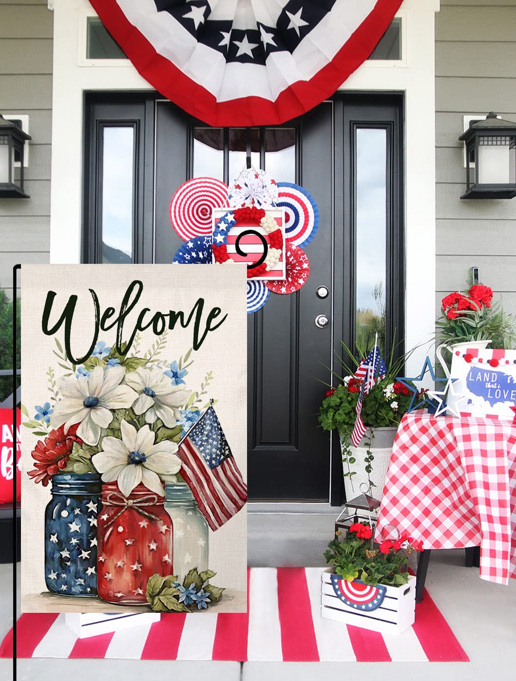 BLKWHT independence-day flag, compact garden size for porches.