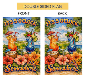 BLKWHT its 5 o'clock somewhere flag, outdoor-friendly and easy to display.