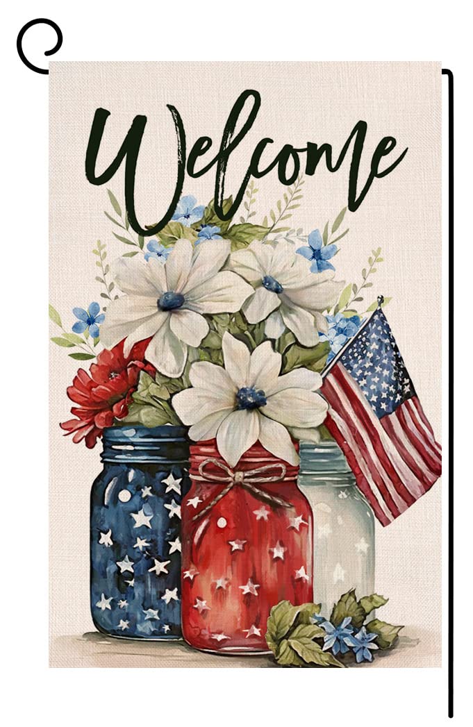 BLKWHT mason jar floral flag, 12x18, adds festive outdoor charm.