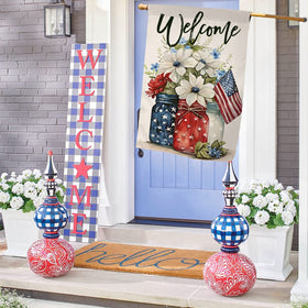 BLKWHT Mason Jar Floral House Flag side detail, double-sided print for versatile yard décor.