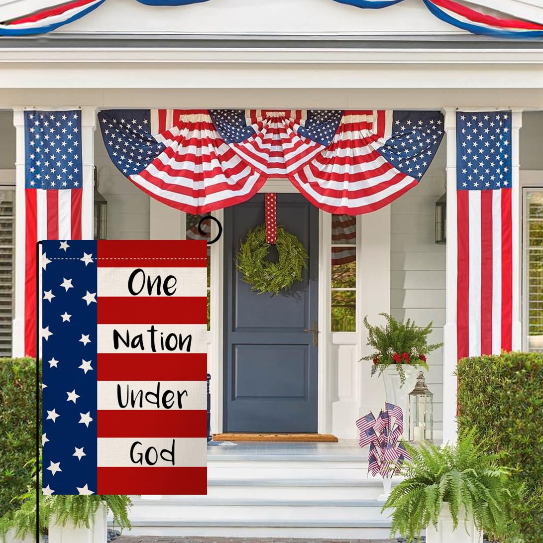 BLKWHT patriotic garden flag detail stitching, adds durable curb appeal