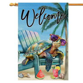 BLKWHT Summer Sea Turtle Flag 28x40 with vibrant ocean motif for outdoor welcome.