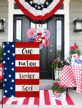 BLKWHT weather-resistant burlap flag, ready for seasons of outdoor use