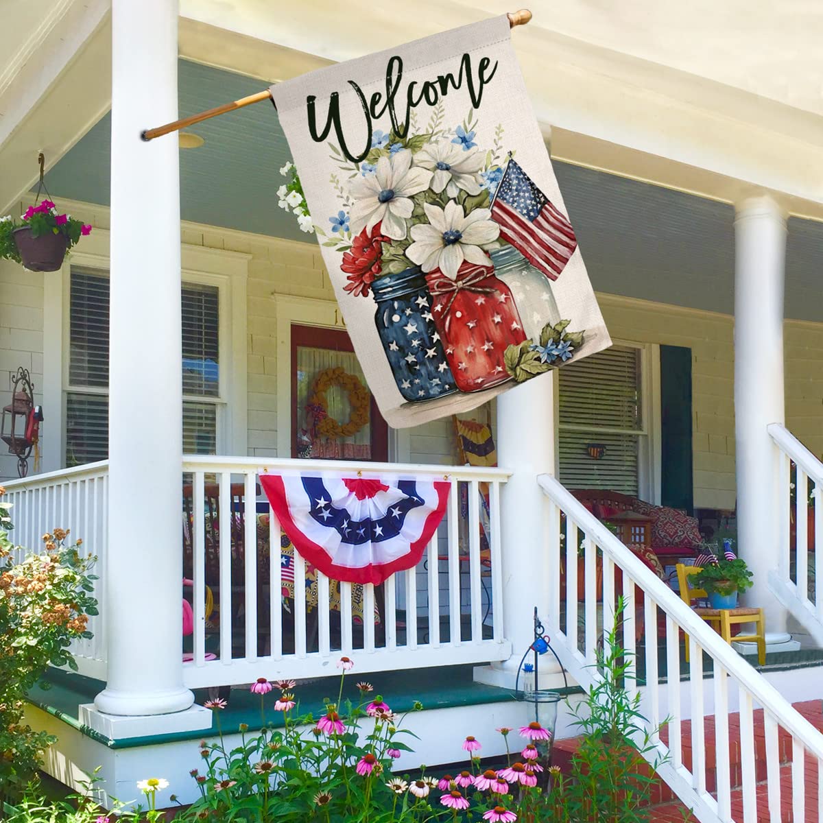 BLKWHT Decorative yard flag on flagpole for easy seasonal styling.