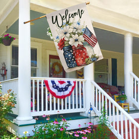 BLKWHT Decorative yard flag on flagpole for easy seasonal styling.