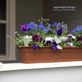 Bloem Dura Cotta tray with drainage captures excess water to protect surfaces