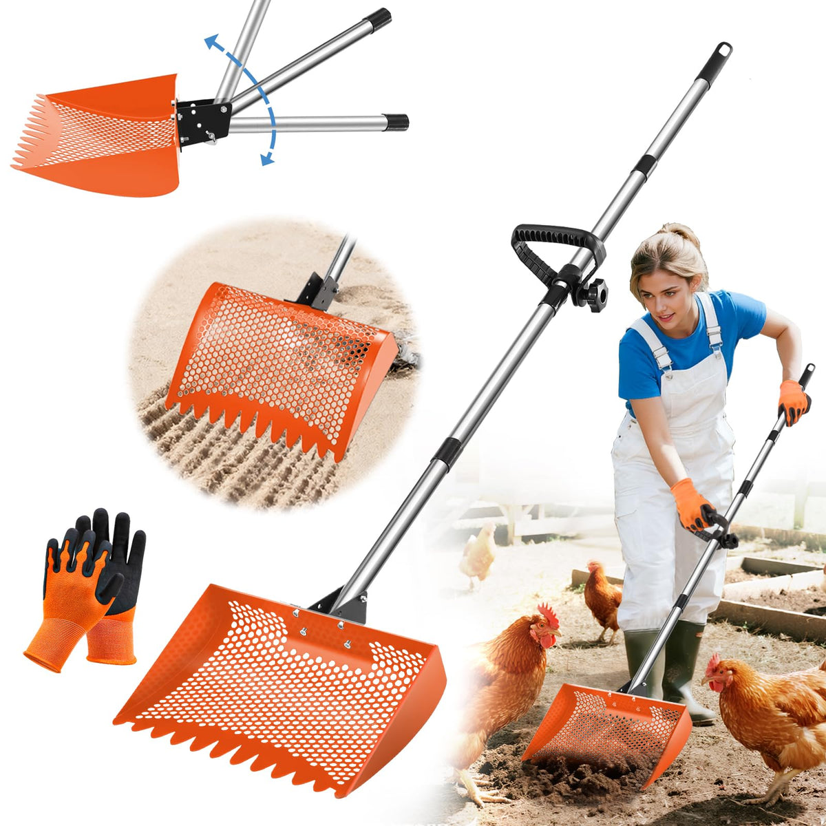 Bloksin 12-inch scooper-rake assembly for efficient coop cleanup.
