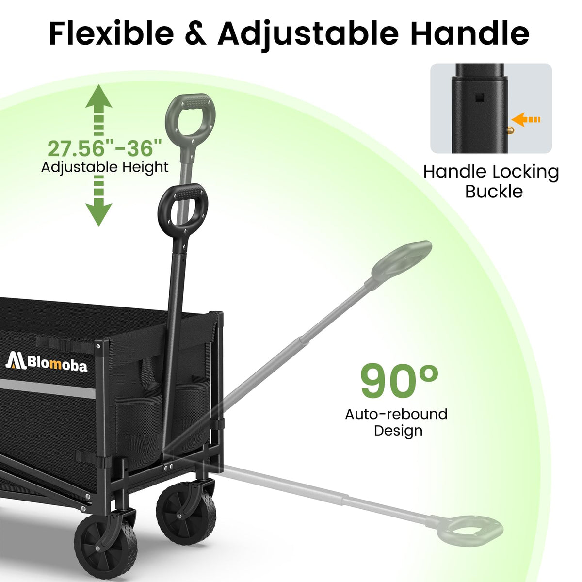 Blomoba collapsible wagon adjustable handle for comfortable pulling