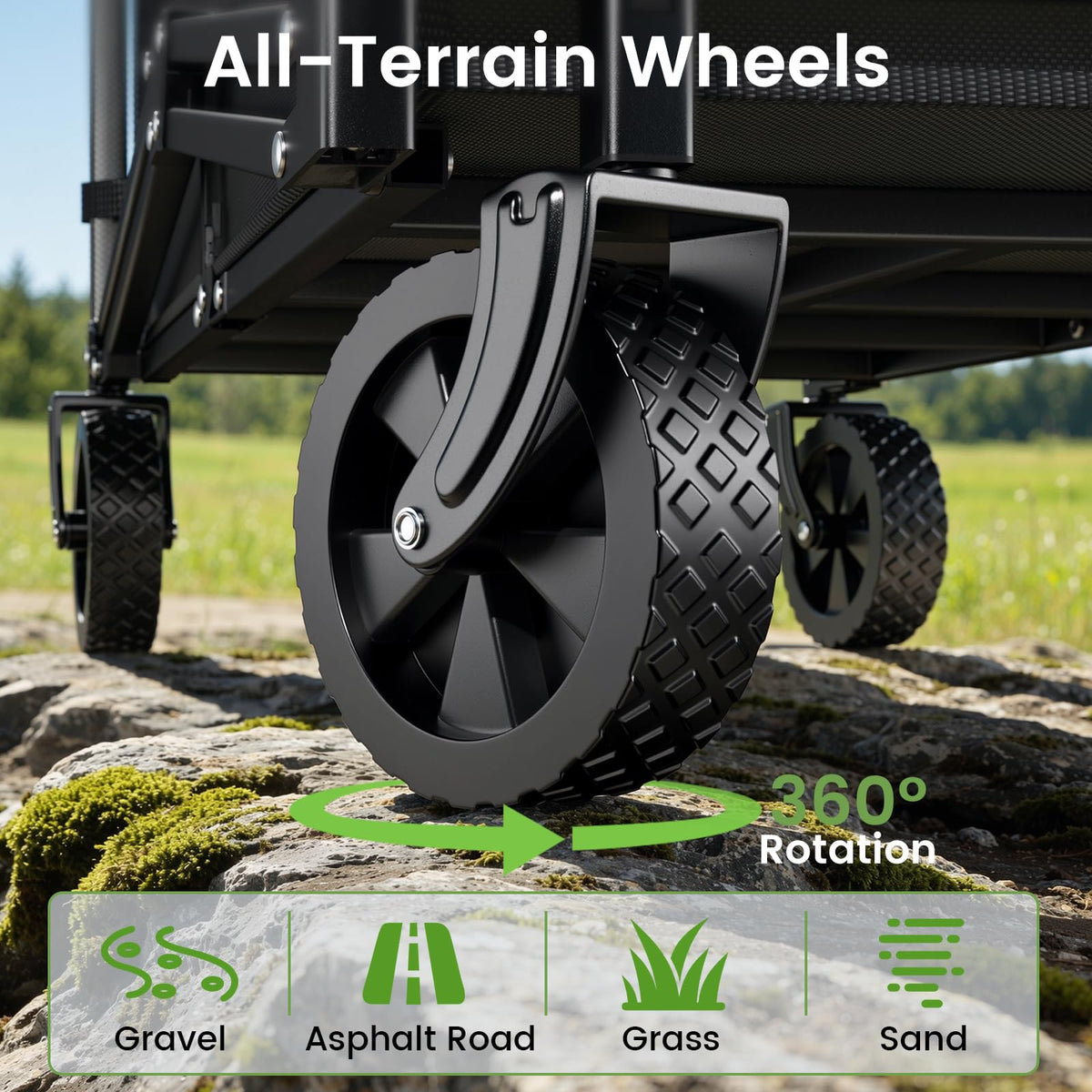 Blomoba collapsible wagon all-terrain wheels glide on grass and sand