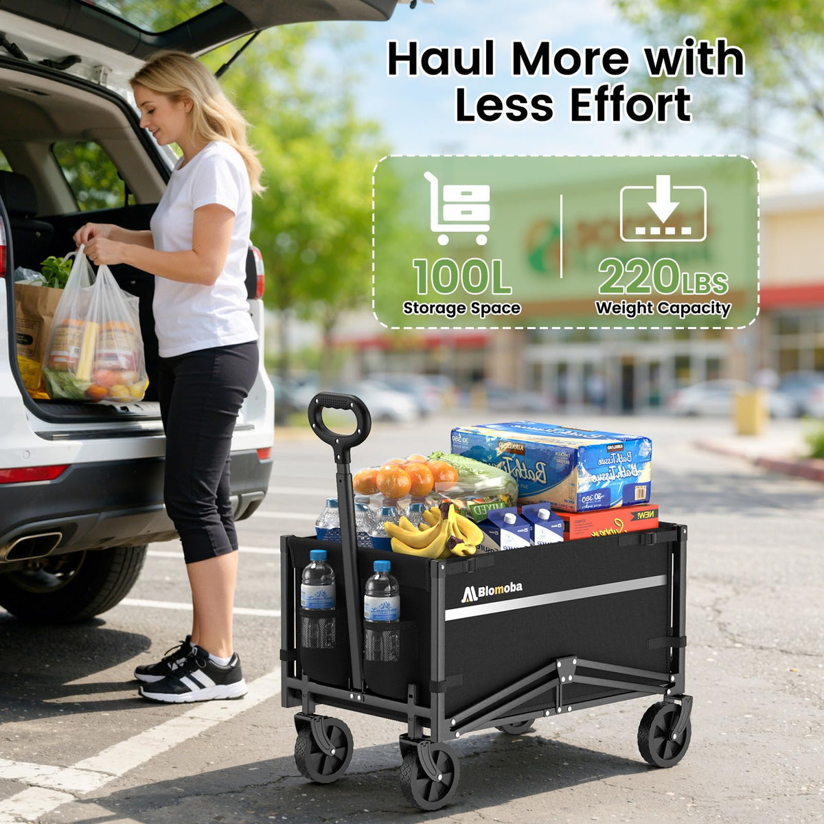 Blomoba collapsible wagon folded compact storage profile for trunk