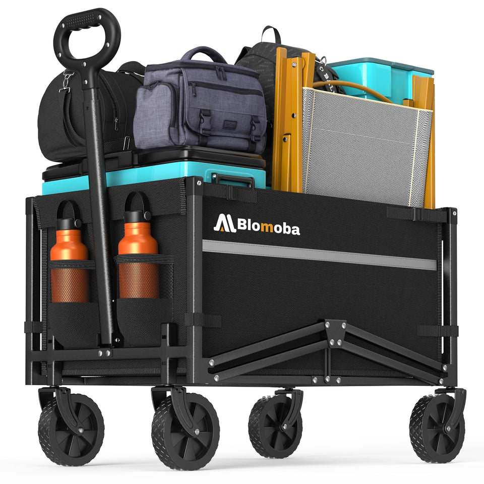 Blomoba collapsible wagon folded profile for compact storage and quick transport
