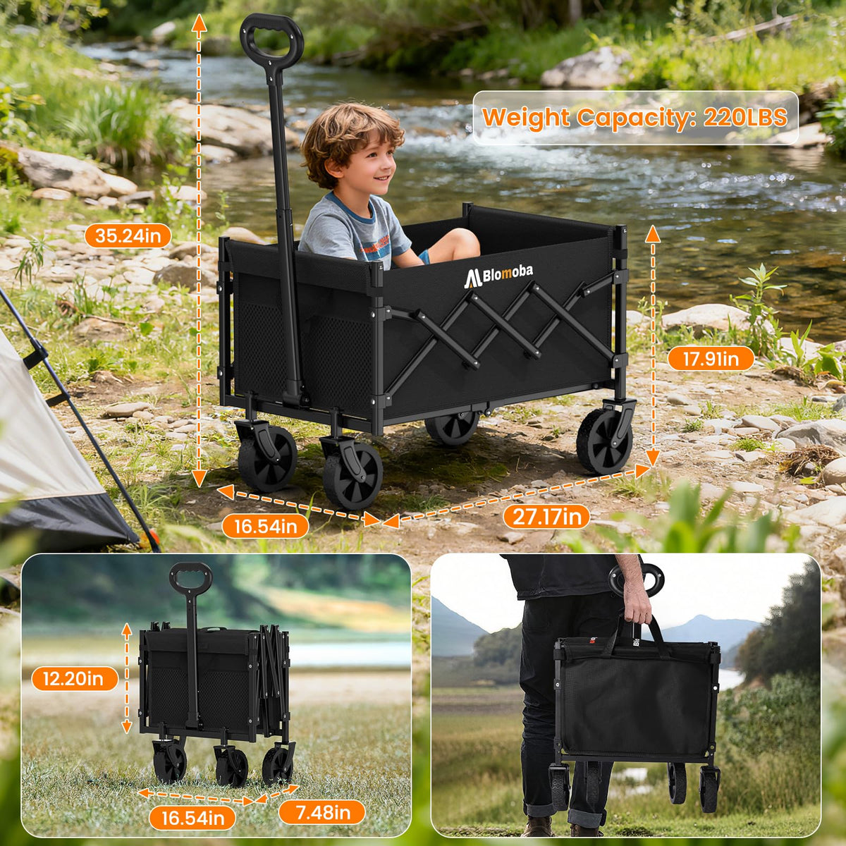 Blomoba wagon supports groceries and beach gear up to 220 lbs