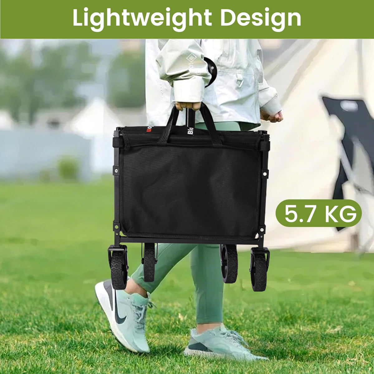 Blomoba Collapsible Wagon unfolded size shown for camping and gear