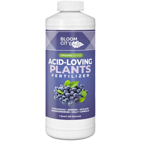 Bloom City acid-loving plant fertilizer bottle pour supports easy feeding for lush roots.