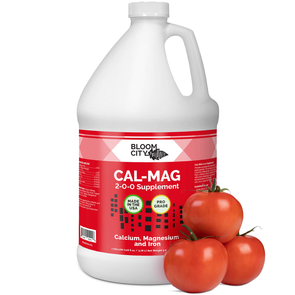 Bloom City Cal-Mag bottle front, pro-grade formula supports robust plant growth.