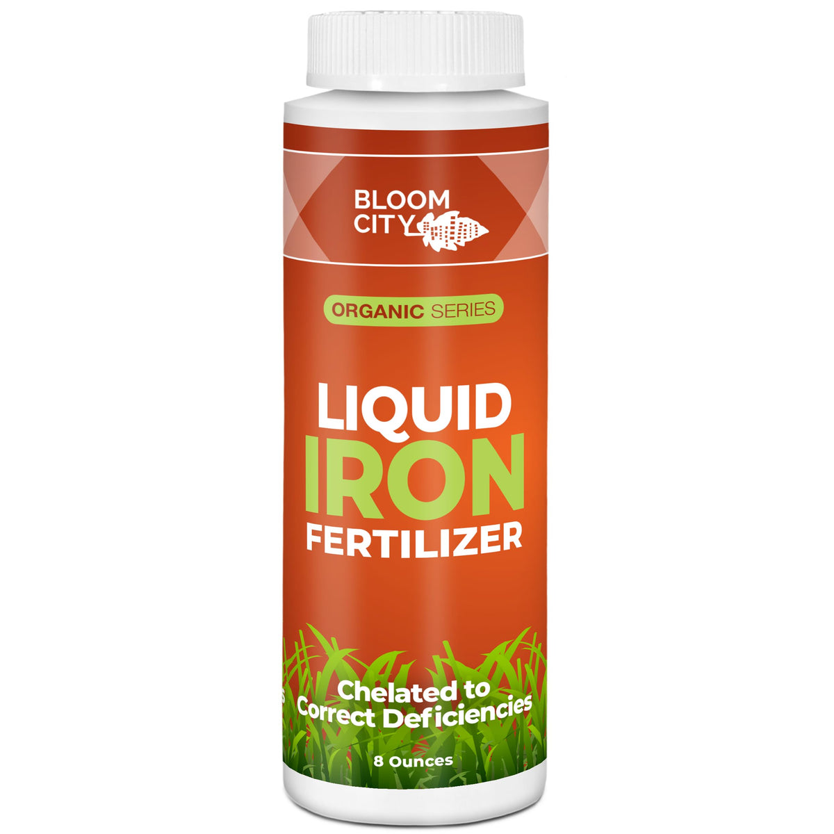 Bloom City Chelated Liquid Iron bottle pour for easy iron supplementation and greener foliage.