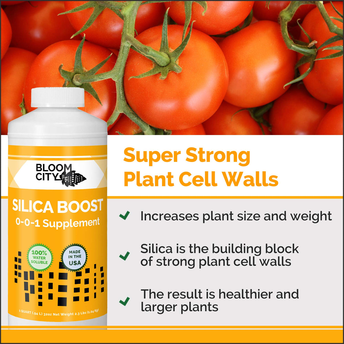 Bloom City Liquid Silica Boost dosing spoon illustrates precise mixing for gardens.