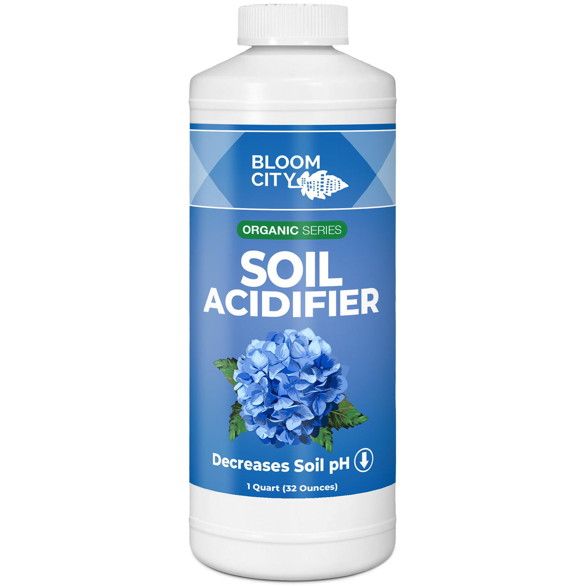 Bloom City Organic Soil Acidifier bottle pour easy application for blueberries and hydrangeas
