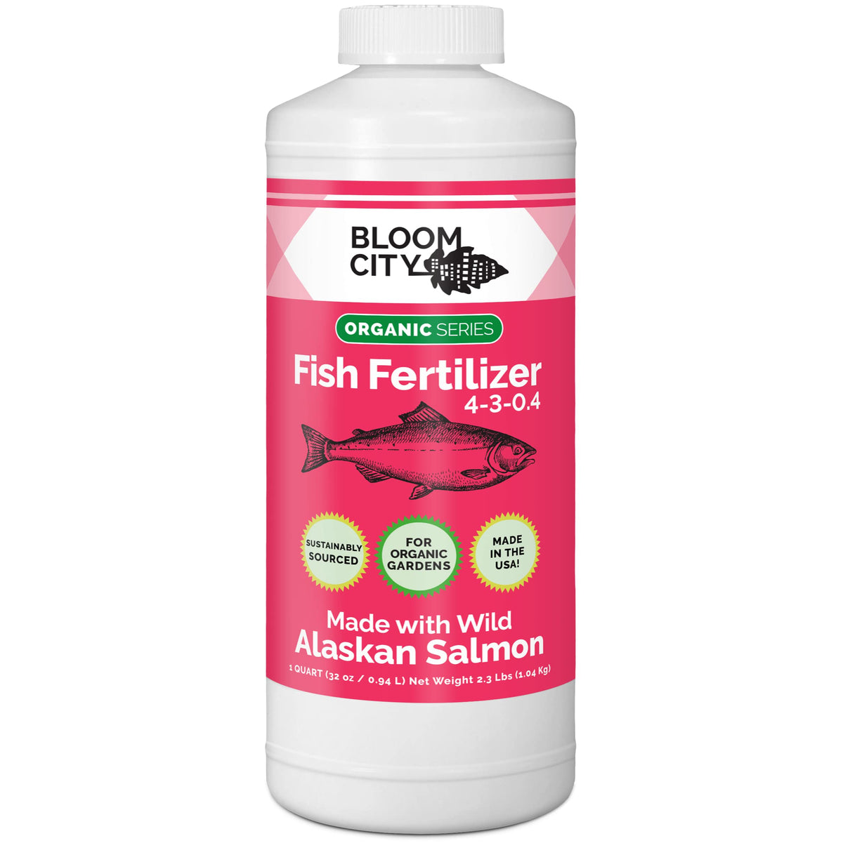 Bloom City organic wild fish fertilizer bottle front for healthier roots.