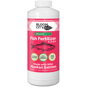 Bloom City organic wild fish fertilizer bottle front for healthier roots.