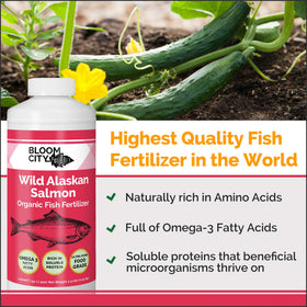 Bloom City Organic Wild Fish Fertilizer label closeup highlighting sustainable sourcing.